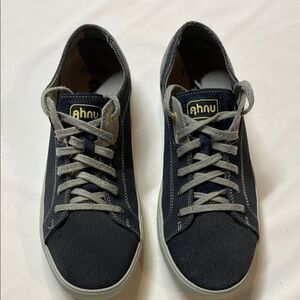 Ahnu Men’s Stockton Canvas Leather Oxford Navy/Gray Shoes Size 10